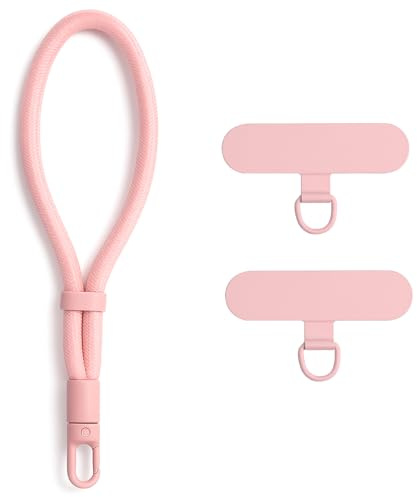 APOMOONS Cuerda para Movil Universal con 2 Almohadillas de Acero Inoxidable, Ajustable Cordon para Movil Corta, Giratoria Correa para Cámara Llave Estuche para Auriculares, Rosa