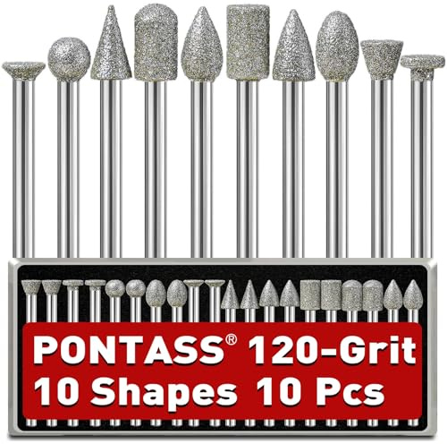 10 Pezzi Frese Diamantate per Dremel, Grana 120 Set di Frese Diamantate Punte Diamantate per Pietra con Gambo da 3 Mm per Pietra Intaglio Fai da Te, Rettifica, Lucidatura, Incisione, Ceramica