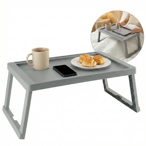 GREENSAPPIRE Tray with Legs Folding Table 64.5x36x25cm Folding Bed Tray Table with Legs, Breakfast Tray Portable Lap Desk for Sofa, Ultra-Thin Foldable Design (Only 3 cm) for Reading (Gray)