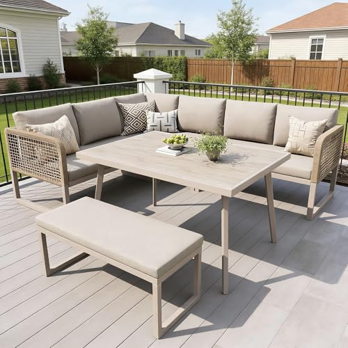 Lekvvied Set lounge da giardino per 6-8 persone,Set di mobili da giardino con cuscini e schienale,set di mobili in rattan PE intrecciato a mano,set di divani da patio resistenti alle intemperie,beige