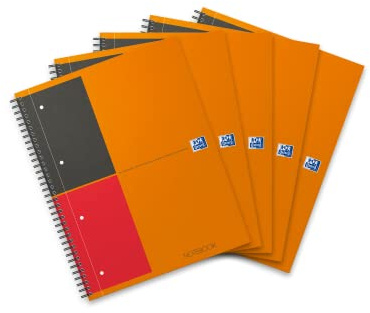Oxford Notebook International A4, linjerat, 160 sidor, stabilt kartonglock, 5 stycken