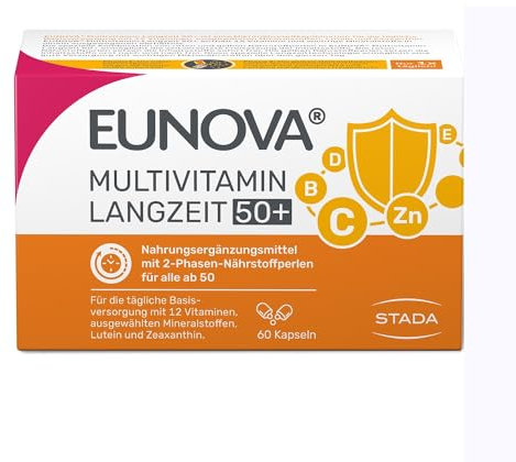 Eunova Langzeit 50+ - Nahrungsergänzungsmittel und Multivitamin mit Mineralstoffen und Lutein - speziell für Menschen ab 50-1 x 60 Kapseln