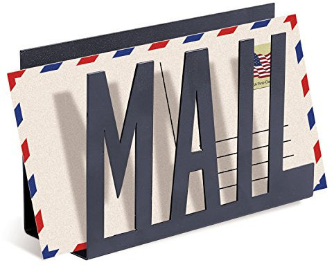 MyGift Mail Holder Organizer Countertop Modern Metal Black with Cutout MAIL Lettering Design, Office Desktop Envelope and Document Storage Rack