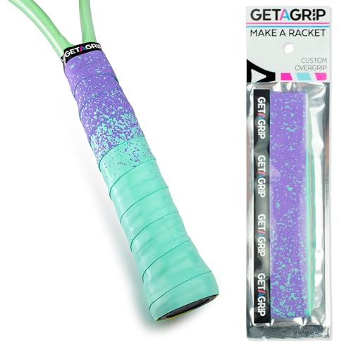 GET A GRIP - Personalisiertes Tennisschläger Übergriffband - Rutschfestes Tennis Overgrip, Griffband für Padel, Badminton, Squashschläger - Anti-Schweiß (Paint The Lines (Violett + Minze), 1 Griff)