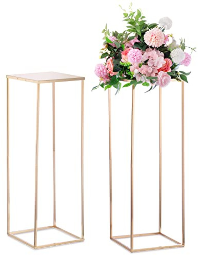 Nuptio Gold Vases for Centerpieces Wedding - 2 Pcs 31.5 inch Tall Metal Flower Vase Flowers Stand for Party Tables Decorations - Elegant Bulk Weddings Decoration Table Geometric Centerpiece Stand