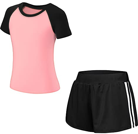 Tancefair Kinder Mädchen Trainingsanzug 2/3 tlg Sportanzug Jogging Bekleidungsset Freizeitanzug (Shirt + Hose) Training Laufen Fußball Basketball Trikots Yoga
