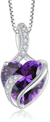 FJ Necklaces for Women 925 Sterling Silver Amethyst Necklace Infinity Heart Pendant February Birthstone Jewellery for Women