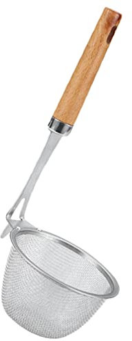 Kichvoe Wooden Handle Slip Through The Net Chinois Strainer for Sink Noodle Sieve Strainer Pasta Spaghetti Water Sink Filter Spaghetti Os Stainless Wok Stainless Steel Pig Brain
