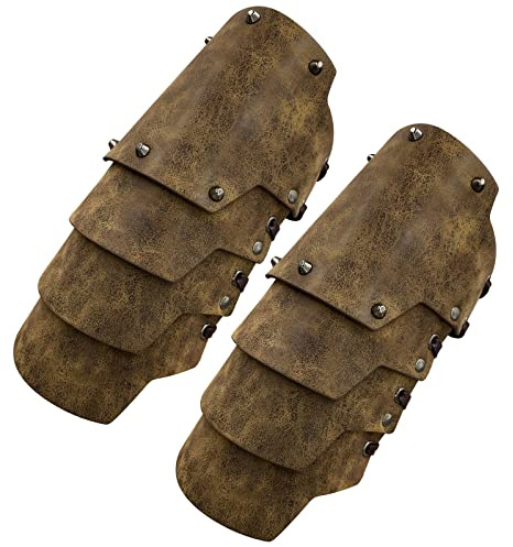 HiiFeuer Medieval Faux Leather 4 Layers Bracers Arm Armor, Middle Ages Mercenary Gauntlets, Costume Knight Archer Arm Guards (Bronze A)