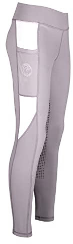 AK Comptec Reitleggings mit hohem Bund & Silikon-Vollbesatz – Atmungsaktiv & Bequem AKRS-6059 (DE/NL/SE/PL, Alphanumerisch, XS, Regular, Regular, Grau/Weiß)