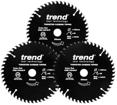 Trend Wood PTFE Circular Saw Blades, Triple Pack, 165mm Diameter, 20mm Bore, 48 Teeth, TCT, 2.2mm Kerf, 3 Pack, CSB/165/3PKAP