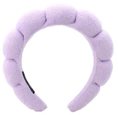 Ycfish Puffy Makeup Headband Spa Headbands for Women Sponge & Terry Towel Cloth Fabric Cute Skincare Headband for Face Washing, Makeup Removal, Shower, Facial Mask (Purple)