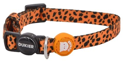 DUKIER - Collar para Gatos, Regulable y Ajustable, Accesorio Mascotas Resistente y con Cierre de Seguridad, Diseño Cheetah Gold, Talla Única (17-29 cm)