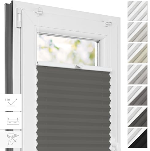 Estika Thermo Plissee ohne Bohren - 95 x 120 cm - Farbe: Anthrazit - Fensterrollos für innen, Plissee Verdunklung, Plissee Blickdicht, Rollos für Fenster ohne Bohren