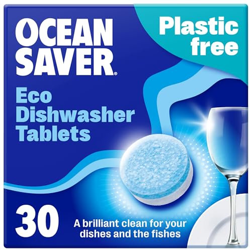 OceanSaver Eco-Friendly Dishwasher Tablets - Pack of 30 | Non-Toxic & Plastic-Free Dish Washing Tablets for Sustainable Cleaning | All in One Plant-Based Dishwasher Salt & Rinse Aid for Tough Stains