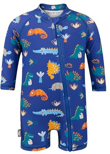 JAN & JUL One-Piece Toddler Boy Rash Guard with UV Protection (2T, Dino Buddies)