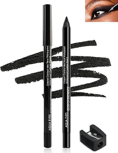 Schwarz Gel-Eyeliner, 2Pcs Black Waterproof Matt Gel Eyeliner Pencil,Langanhaltendes Creme-Eyeliner Stift,Eye Liner Pencil with Sharpener,Smooth Cremiger Kajalstift wasserfest for Women Eye Make-up