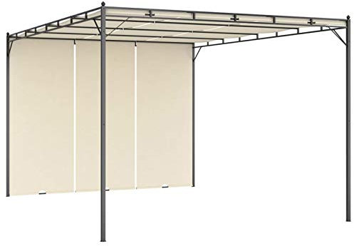 Gecheer Gazebo da Giardino Con Tenda Laterale 4x3x2,25 m Crema, Padiglione da Esterno, Tenda per Feste, Pergola per Barbecue