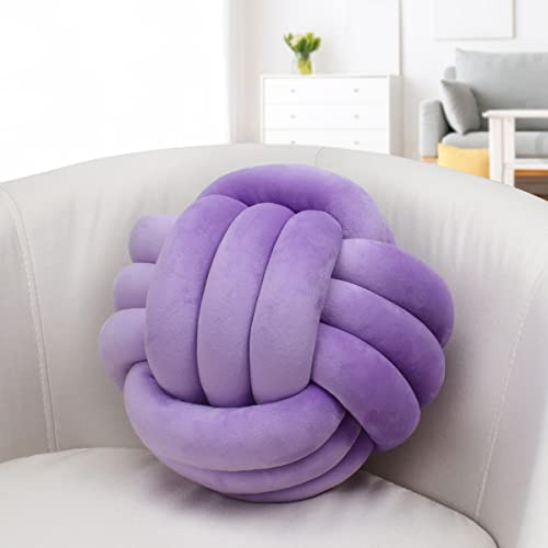 IIQI Knot Ball Pillow, Soft Knotted Cushion for Home Decor【1 Free Washing Bag Included】 Round Throw Pillow Lumbar Pillows (Dark Purple,22cm)