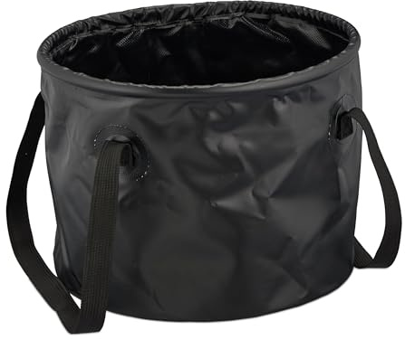 Relaxdays Falteimer Camping, 15l, zusammenfaltbar, Campingeimer mit Henkeln, HBT: 23x31x31 cm, Outdoor, PVC, schwarz