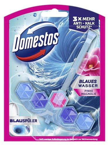Domestos Power 5+ Aktiv Blauspüler Pinke Magnolie WC Reiniger mit Anti-Kalk Schutz für effektive WC Reinigung 7x 48 g