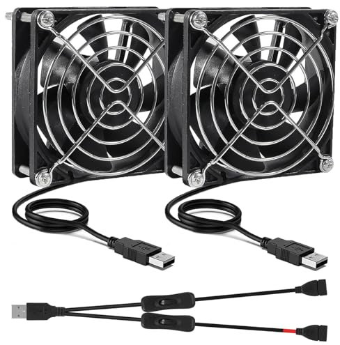 ALAMSCN 2 Stück 120mm USB Lüfter 5V PC Lüfter Gehäuselüfter USB PC Ventilator mit EIN/Aus-Schalter Kompatibel mit Chassis Verstärker Router, 120mm x 25mm