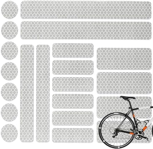 Crrynuo 21 Stück Warnung Reflektierende Aufkleber, Verschiedene Größen Reflektor Reflektoren Reflektorband Sticker Selbstklebend Wasserdicht Warnaufkleber Reflektorfolie Sicherheitswarnband, Weiß