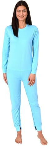 Normann Care Dam vårdoverall långärmad pyjamas i ett stycke med dragkedja på rygg och ben, Turkos, M