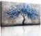 MHARTK66 Blau Baum Leinwand Bilder, 50x100 cm Groß Wandbilder Wohnzimmer Lebensbaum Bild Aesthetic, Modern Wanddeko Kunstdruck Schlafzimmer Esszimmer Büro Küche Badezimmer