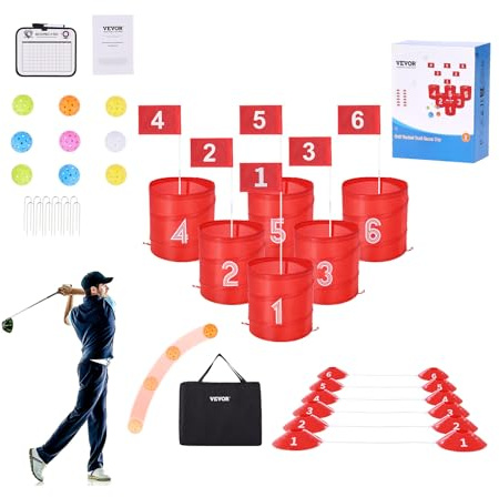VEVOR Gioco da Golf da Giardino, Campo da Golf a 6 Buche, Giochi di Pratica del Gioco del Golf con Secchio per Famiglie, Adulti e Bambini, Gioco di Golf Portatile per Esterni per Cortile, Campeggio