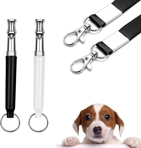 Weenwill Dog Training Whistle,2 Pcs Dog Whistles for Recall Ultrasonic Stop Barking Silent with Lanyard Adjustable Frequency Ultrasonic Dog Whistle(Black+White)