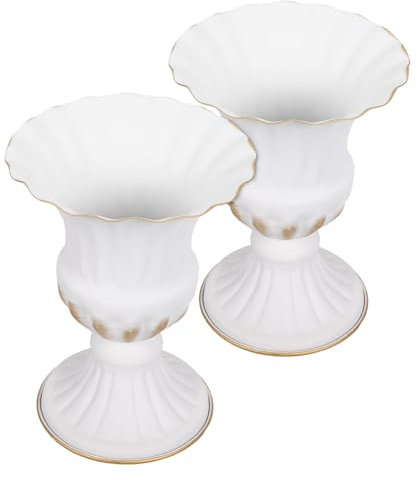 HIAKDOFT Maceta De Cementerio 2 Pcs Jarrón Decorativo De Hierro para Flores Artificiales Urna De Cementerio Jarrón Conmemorativo Decoración para Tumbas Florero Elegante Blanco y Oro