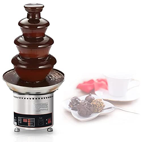 Fuente de fondue de chocolate de acero inoxidable de 4 niveles, máquina de fuente de chocolate eléctrica comercial con pantalla digital, capacidad de 7 libras, fácil de montar, para fiestas
