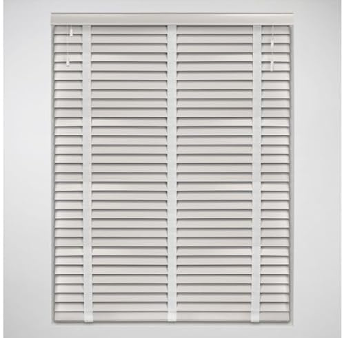 50mm Slat White Real Wood Venetian Blind With Tapes 120cm Drop, 160cm