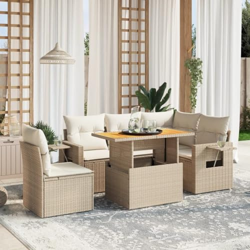 Qnhdfrt Set di 6 divani da giardino, in rattan sintetico, con cuscino e tavolo pieghevole, per terrazza, balcone, giardino