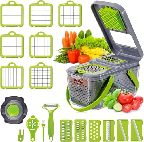 Tritatutto per verdure da 22 pezzi - Affettatrice e taglierina per verdure Taglia Verdure Tutto in 1, Affettaverdure Taglia Verdure e Tagliaverdure a Cubetti Mandolino Verdure Grattuggia