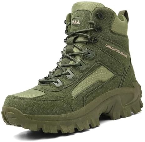 Läderstövlar, ortopediska stövlar for män, punkteringsskyddande, vattentäta, stukningsskyddande, vandringsskor, slitstarka(Army Green,44)
