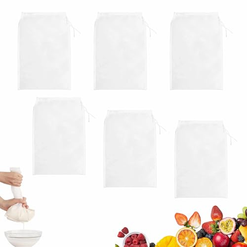6 Pezzi Sacchetti Filtranti per Alimenti 20×30cm Sacchetto Filtro in Tessuto di Nylon Riutilizzabili e Lavabili Garza Alimentare 200 Mesh per Filtrare Liquidi Formaggio Tè Tessuto Denso