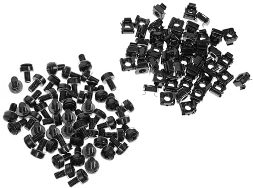 SHINEOFI 50 Juegos de Tuercas Enjauladas M6 y Tornillos Estrella M6x16 de Acero Recubrimiento Negro Zinc, Duraderas para Montaje en Rack, Ideales para Uso Industrial y Doméstico