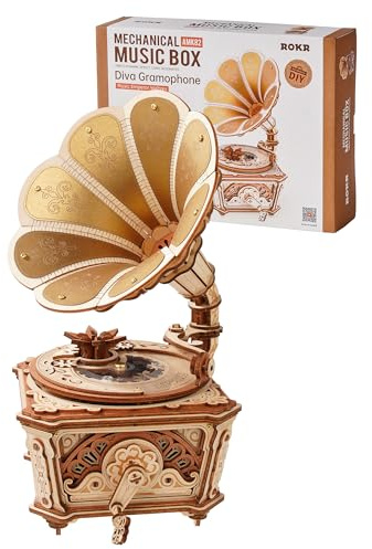 ROKR Puzzle 3D in Legno,Diva Gramophone Carillon Modellini da Costruire per Adulti,Regalo Fai Da Te per Adolescenti E Adulti