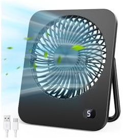 Ventilatore da Tavolo, 5 Velocità Ventilatore USB (Senza Bat), 180° Girevole Ventilatore Silenzioso, Sottile (Spessore 3,3 cm), Piccolo ma Potente, Mini Ventilatore Portatile per Ufficio, Cucina, Casa