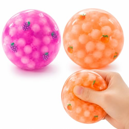 2 PCS Coconut Oil Squishy,Coconut Oil Stress Ball for Relaxation,6 cm Squishy Oil Stress Ball, Squishie Tactile Fidget Toy with Grape and Peach Design