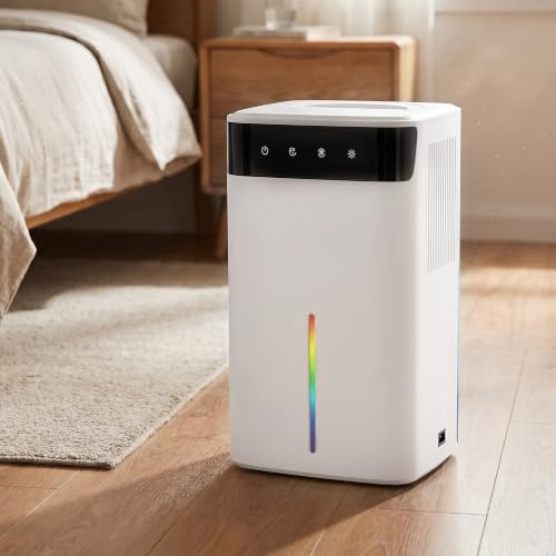 Mini Luftavfuktare Elektrisk 2600 ml för Små Utrymmen, Luftavfuktare med Tyst Nattläge, RGB-Belysning och Manuell Avfrostning, Avfuktare för Sovrum, Badrum och Källare