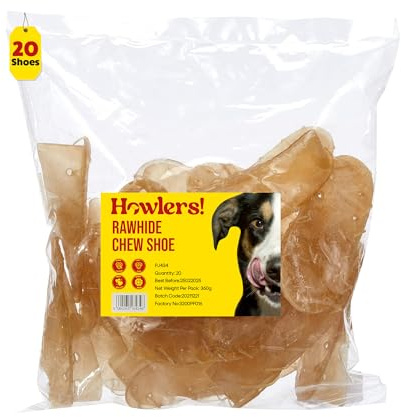 HOWLERS Natural Rawhide Dog Chew Rawhide Shoes (Pack of 20)