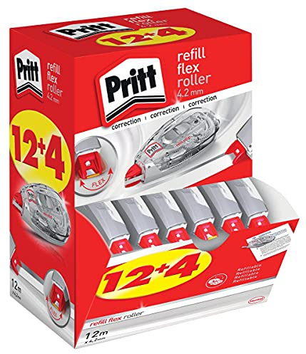 Pritt Korrekturroller Refill Flex Roller Midway, 12 + 4 Roller im Display, einfach nachfüllbar, einziehbare flexible Spitze, Push & Pull Funktion, Breite 4,2mm, Länge 12m, 9H PRR4M