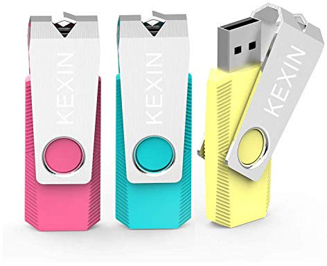 KEXIN USB Stick 32GB 3 Stück USB-Stick 2.0 Speicherstick Mini Flash-Laufwerk Memory Sticks USB Flash Drive Pen Drive 360 Grad Metallabdeckung für PC Tablet Lautsprecher TV Auto (Grün Gelb Rosa)