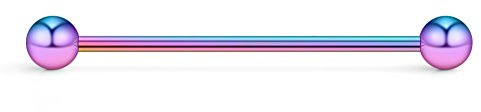 Ruifan 1PC 14 Gauge Short Industrial Barbell Cartilage Earring Body Piercing Jewelry 1 1/4 Inch(32mm) - Rainbow