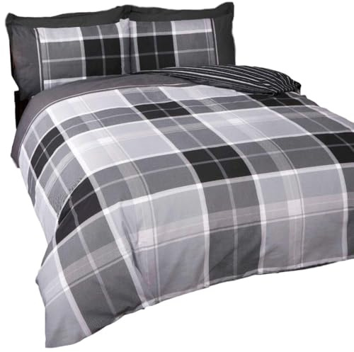 Finest Homewares Argyle Tartan dubbelt påslakan och 2 örngott, grå