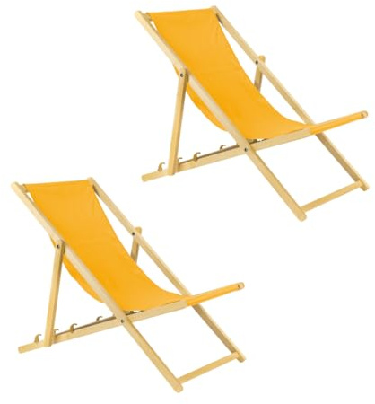 Unbekannt Liegestuhl klappbar aus Holz – 2er Set gelb Stabiler Gartenliege - Strandliege, Leichter Sonnenliege für Garten, Balkon und Strand Bars - Liege modern Design