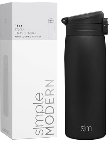 Simple Modern Vaso Termico Cafe para Llevar con Tapa de Cierre Rápido | Taza Termica de Acero Inoxidable Aislado | Regalos para Mujeres & Hombres | Kona | 470ml | Midnight Black